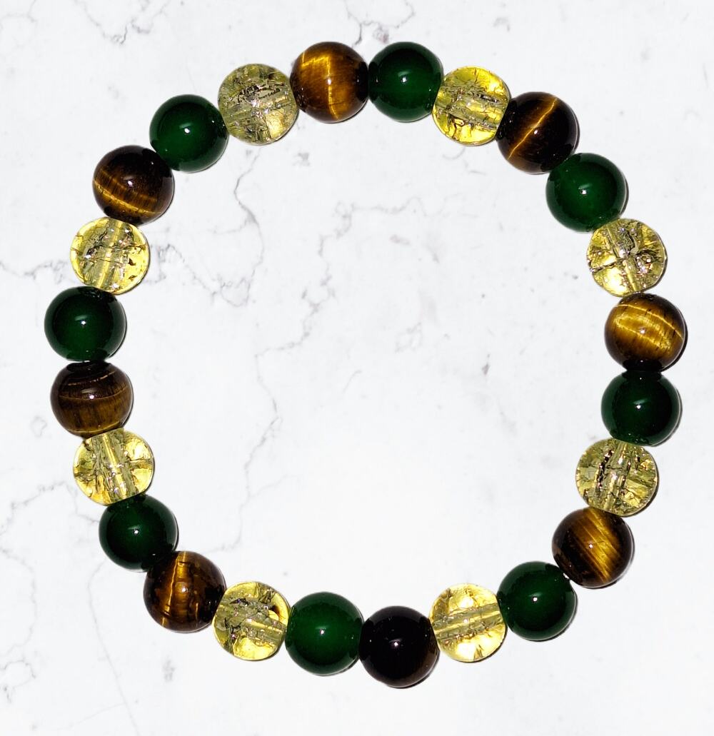 tiger’s eye & jade glass beaded bracelet